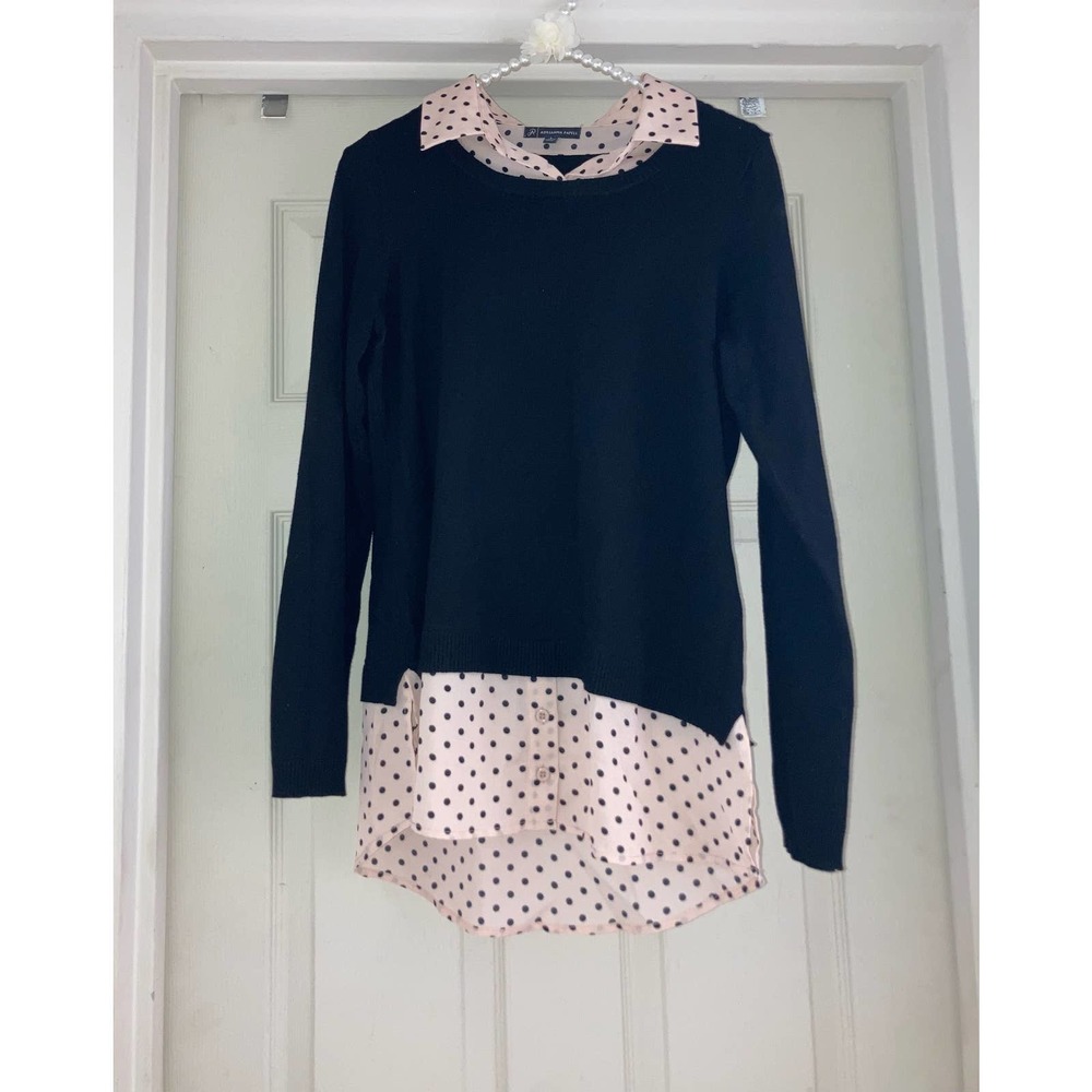 Adrianna Papell Heart Blouse Size Small Women’s Top Polka Dot Pink & Black Women